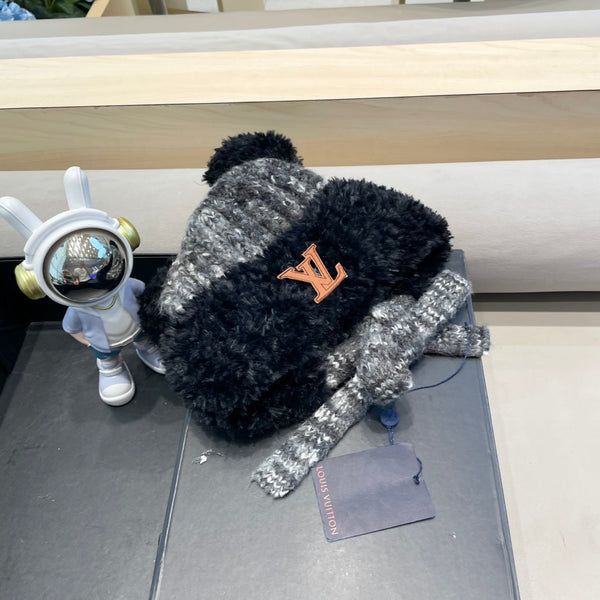 BERRETTO IN MAGLIA DI LANA GRIGIO MISTO NERO CON ORECCHIE DA ORSO CARINE 422498