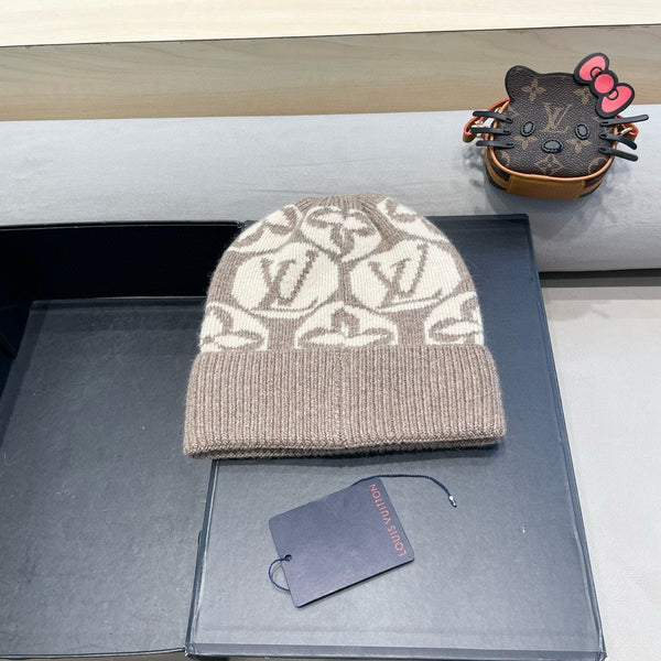 BERRETTO IN MAGLIA DI LANA BEIGE MISTA MARRONE E PELLICCIA DI CONIGLIO 426244