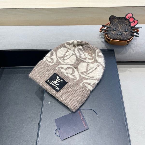 BERRETTO IN MAGLIA DI LANA BEIGE MISTA MARRONE E PELLICCIA DI CONIGLIO 426244