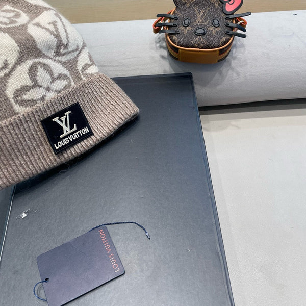 BERRETTO IN MAGLIA DI LANA BEIGE MISTA MARRONE E PELLICCIA DI CONIGLIO 426244