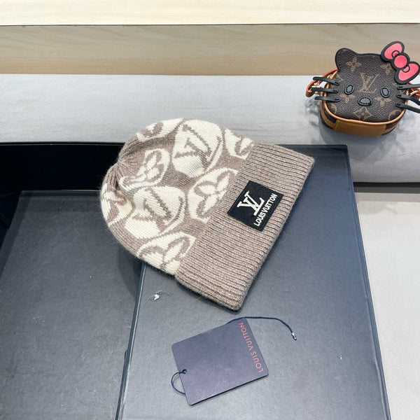 BERRETTO IN MAGLIA DI LANA BEIGE MISTA MARRONE E PELLICCIA DI CONIGLIO 426244