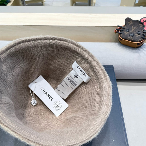 BUCKET HAT KHAKI BROWN KNITTED FABRIC WITH RABBIT FUR 428091