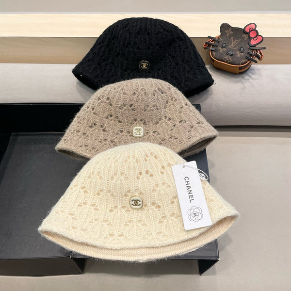 BUCKET HAT KHAKI BROWN KNITTED FABRIC WITH RABBIT FUR 428091