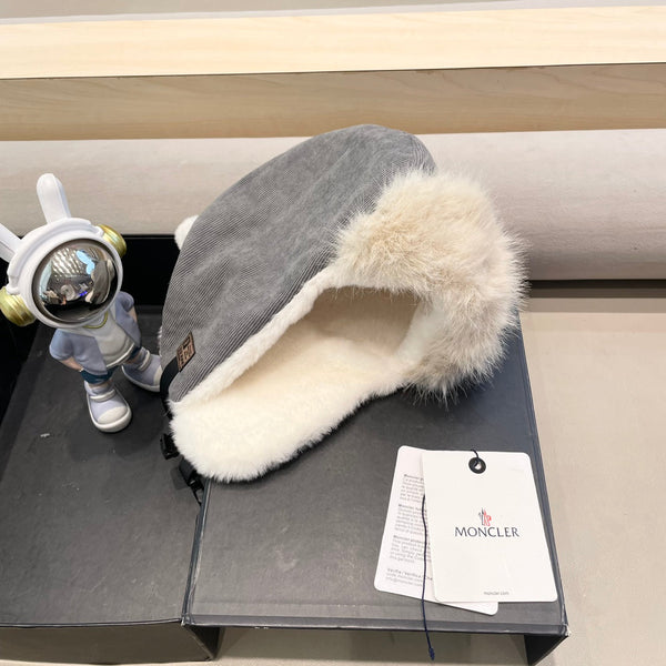 AVATOR HAT IN STEEL GRAY CORDUROY AND FLEECE-LINED 434983