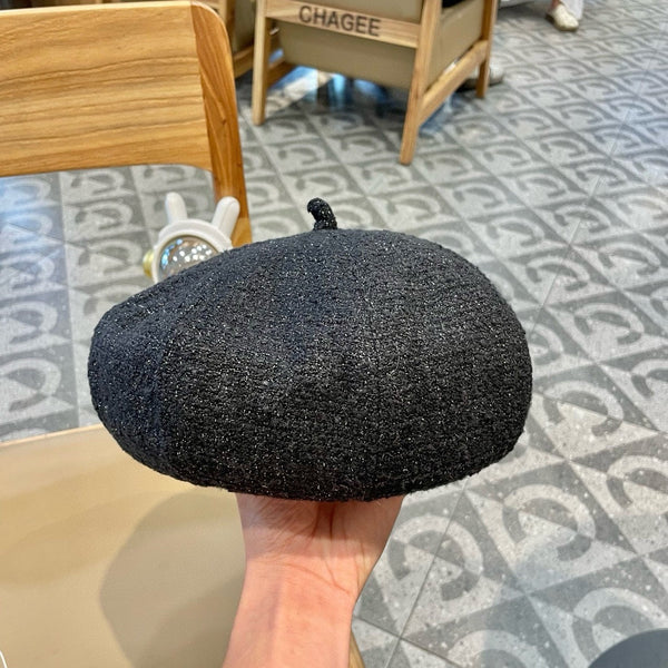 BERET HAT IN BLACK WOOL TWEED 430012