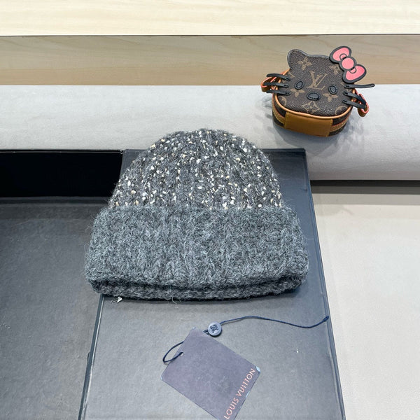 KNITTED BEANIE HAT IN GRAY WOOL 431617