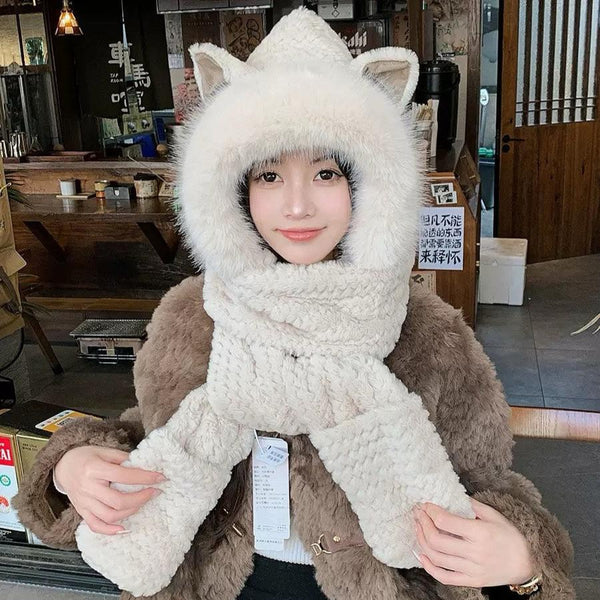 BERRETTO IN LANA BEIGE MANDORLA E PELLICCIA DI AGNELLO 435075