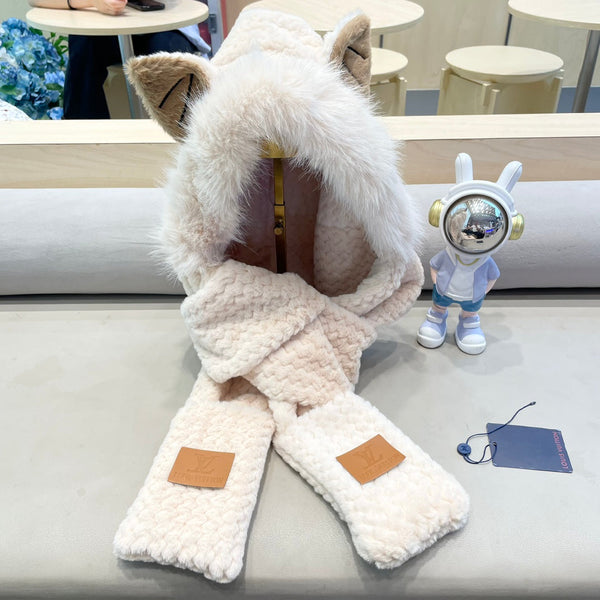 BEANIE HAT IN ALMOND BEIGE WOOL AND LAMB FUR 435075