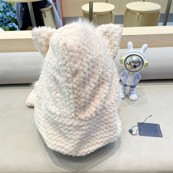 BERRETTO IN LANA BEIGE MANDORLA E PELLICCIA DI AGNELLO 435075