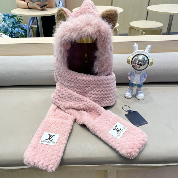 BERRETTO IN LANA ROSA PASTELLO E PELLICCIA DI AGNELLO 435072