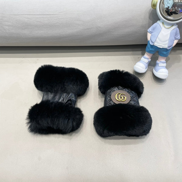 HALF-FINGER GLOVES IN BLACK RABBIT FUR AND LAMBSKIN 432564