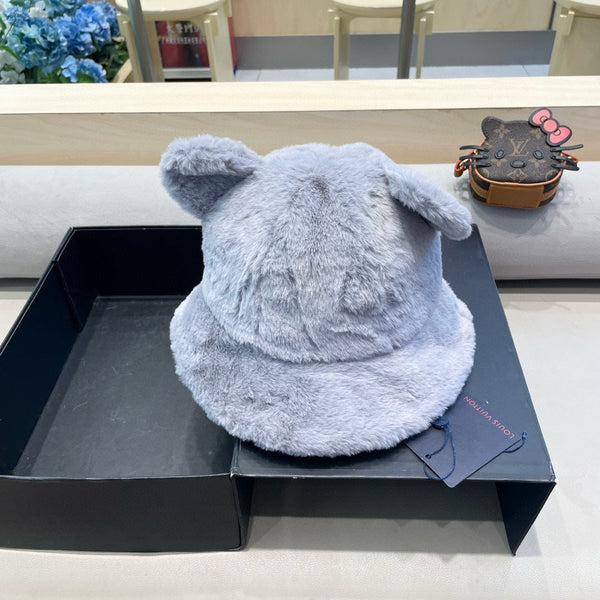 BUCKET HAT IN BEAU BLUE WOOL AND LAMB FUR 434941