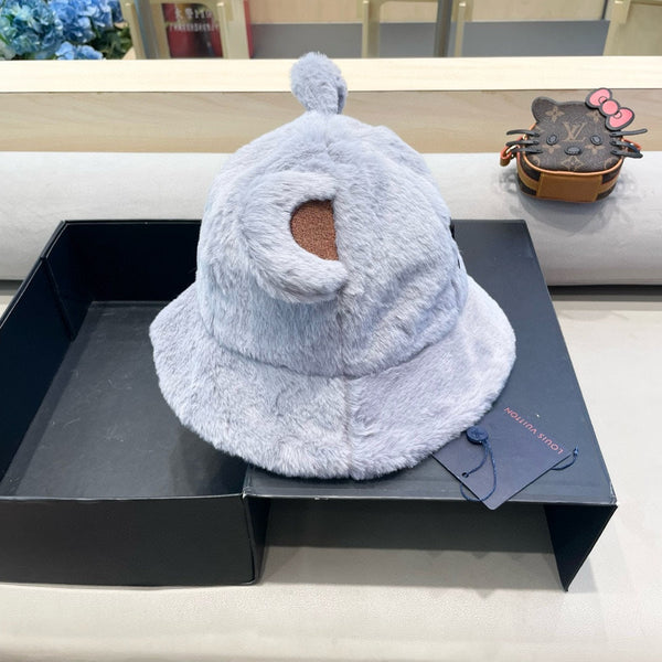 BUCKET HAT IN BEAU BLUE WOOL AND LAMB FUR 434941