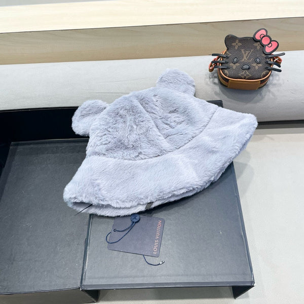 BUCKET HAT IN BEAU BLUE WOOL AND LAMB FUR 434941