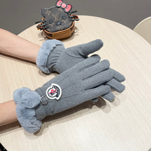 GLOVES IN COOL GRAY WOOL WITH RABBIT FUR 439080