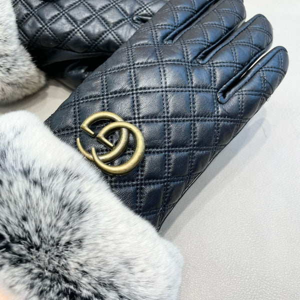 TOUCHSCREEN GLOVES IN BLACK RABBIT FUR AND LAMBSKIN 444433