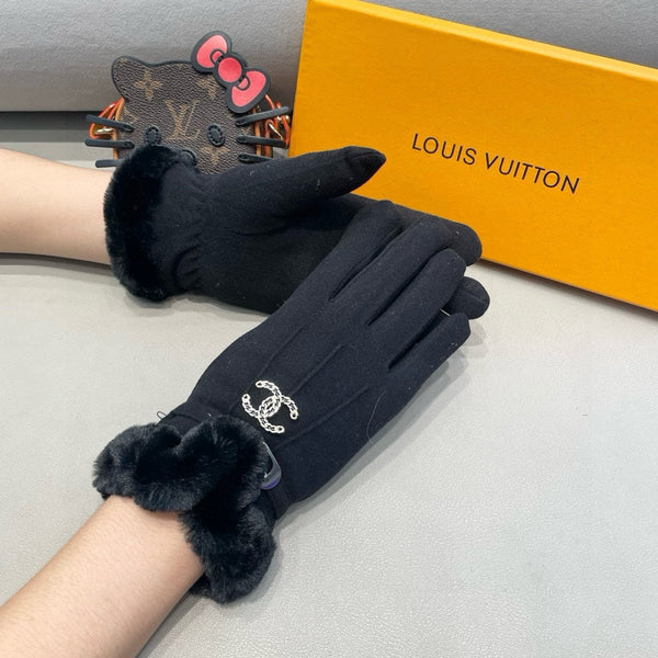 GLOVES IN BLACK WOOL WITH RABBIT FUR 458521