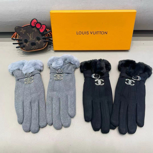GLOVES IN SHARK GRAY WOOL WITH RABBIT FUR 458522