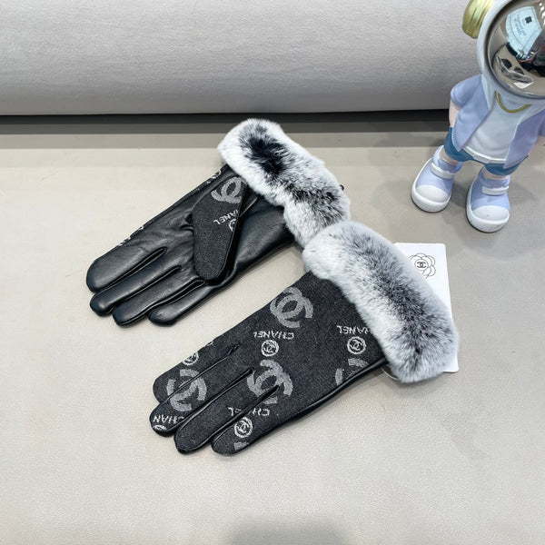 GLOVES IN BLACK DENIM AND CALFSKIN 463797