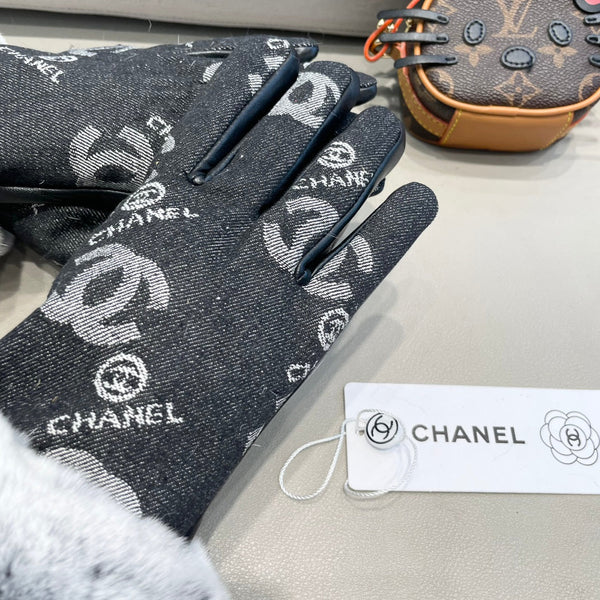 GLOVES IN BLACK DENIM AND CALFSKIN 463797