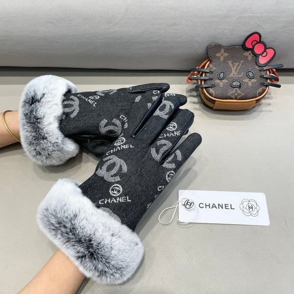 GLOVES IN BLACK DENIM AND CALFSKIN 463797