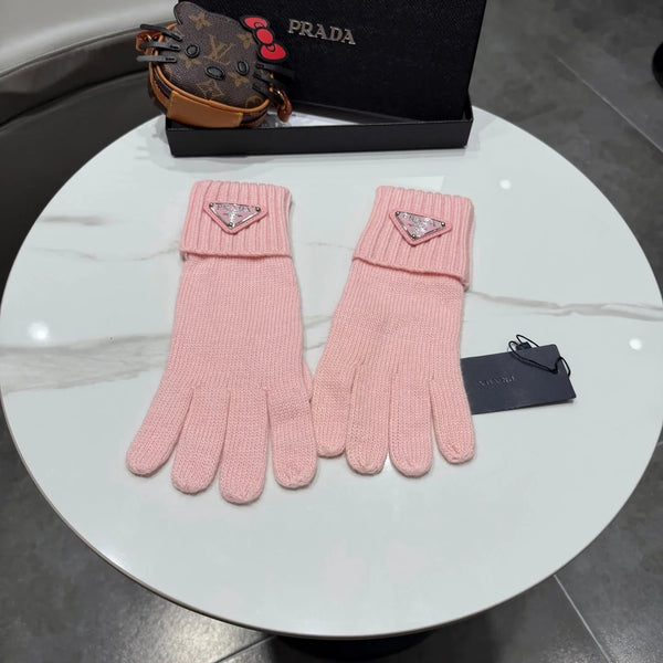 Prad 26S Triangle Logo Full-Finger Gloves Ribbed Knit 505709