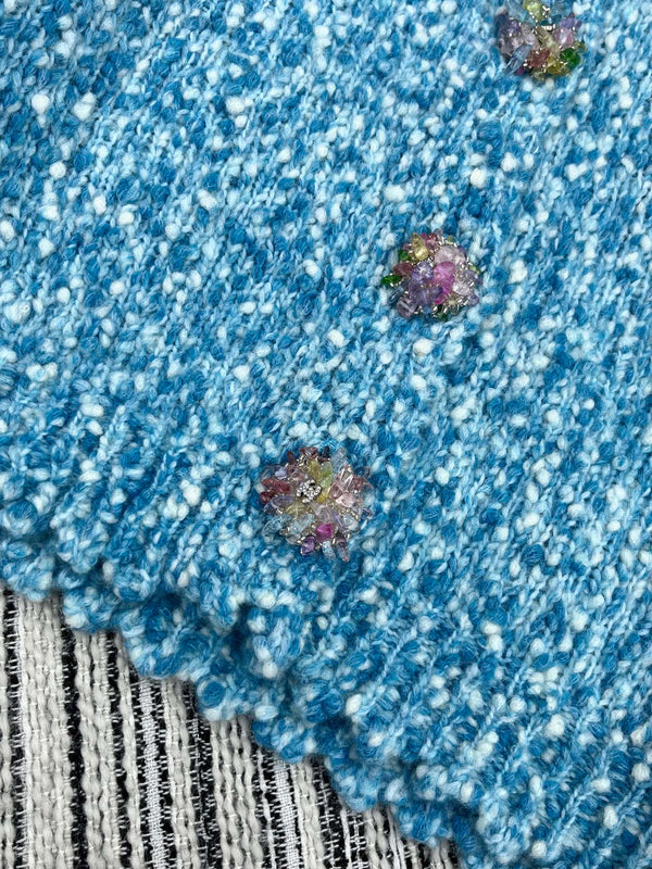 Veste CC 2025 avec Gros Bouton en Strass Laine Bleue 325884