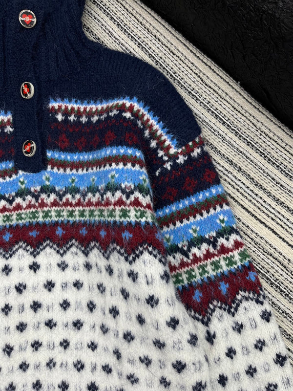 Pull CC 2025 Bleu Marine mélangé Blanc Laine 325883