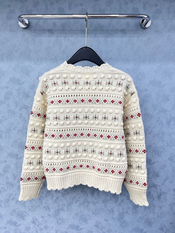 Veste CC 2025 avec bouton perlé coloris crème mélangés en laine 325857