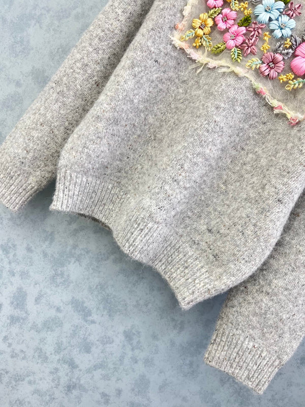 CC 2025 Pull en maille fleuri gris mélangé Laine 325844