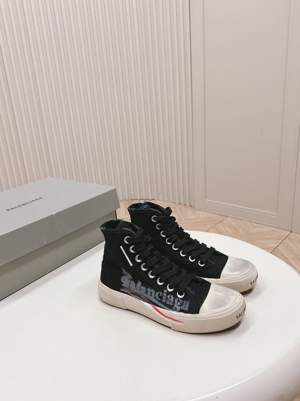 BLACK CANVAS HIGH-TOP SNEAKERS LOGO GRAFFITI