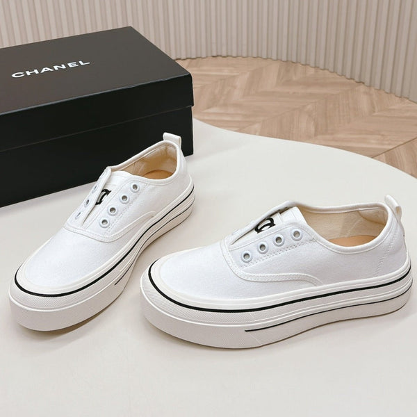 Double C Platform Biscuit Shoes Fabric White