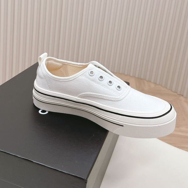 Double C Platform Biscuit Shoes Fabric White