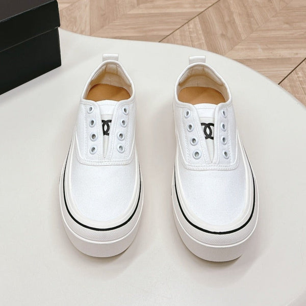 Double C Platform Biscuit Shoes Fabric White