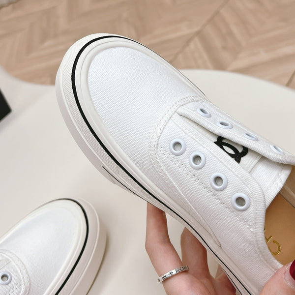 Double C Platform Biscuit Shoes Fabric White