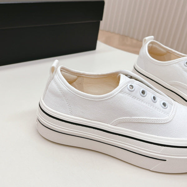 Double C Platform Biscuit Shoes Fabric White