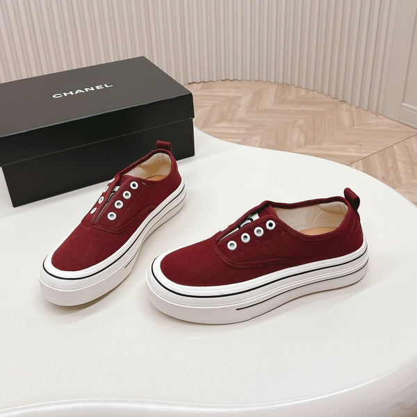 Double C Platform Biscuit Shoes Fabric Cherry Red