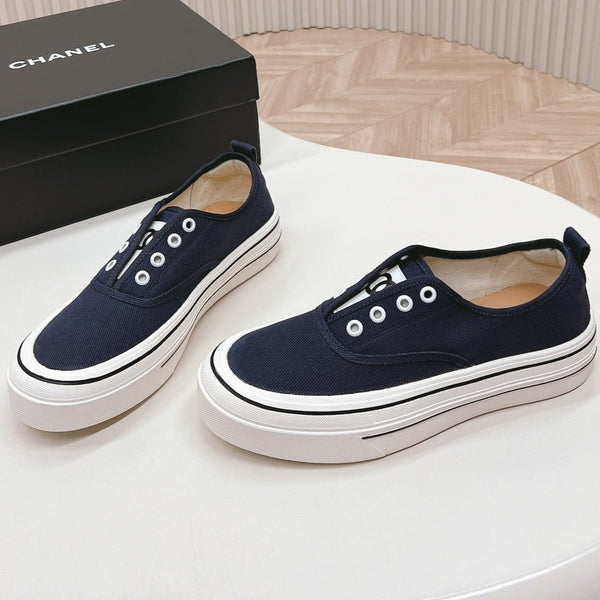 Double C Platform Biscuit Shoes Fabric Navy Blue