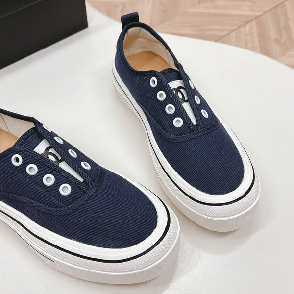 Double C Platform Biscuit Shoes Fabric Navy Blue
