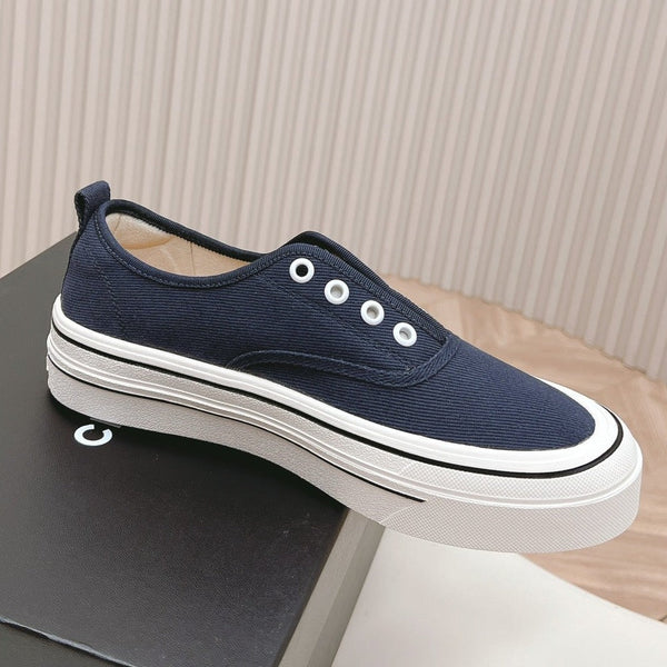 Double C Platform Biscuit Shoes Fabric Navy Blue