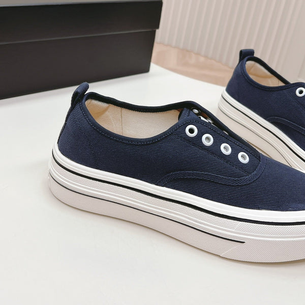 Double C Platform Biscuit Shoes Fabric Navy Blue