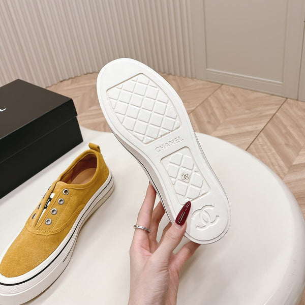 Double C Platform Biscuit Shoes Fabric Amber Yellow