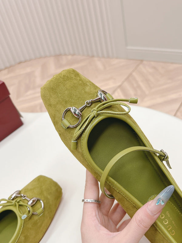 GG BALLET FLAT OLIVE GREEN SUEDE