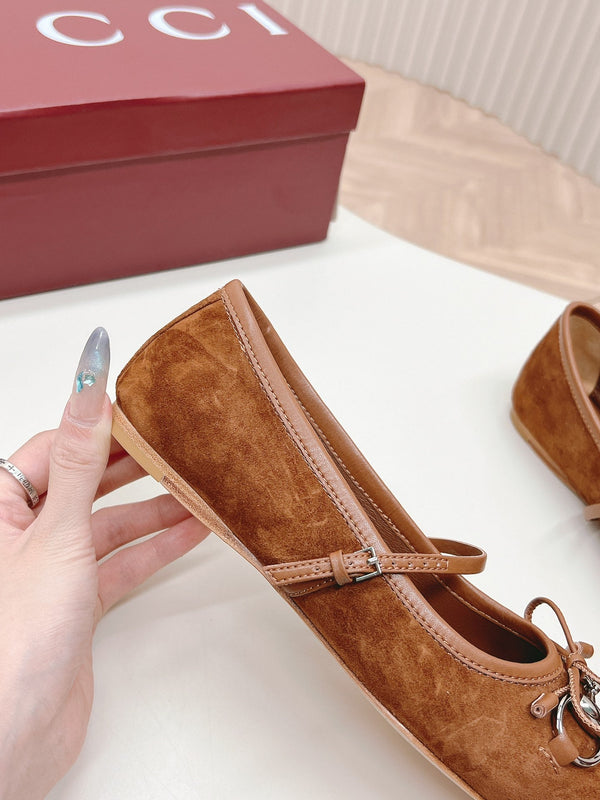 GG BALLET FLAT BROWN SUEDE