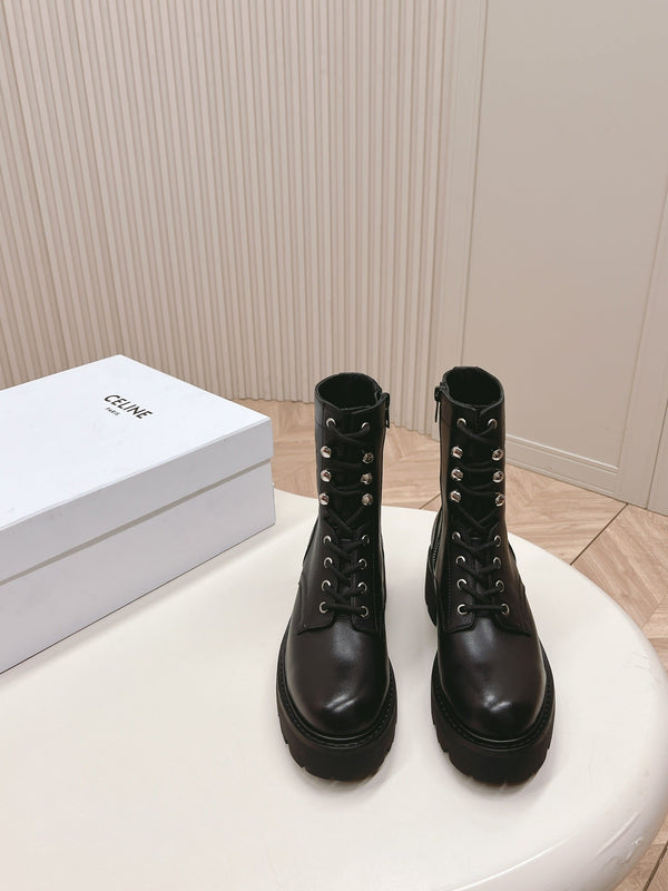 STIVALE TRIOMPHE RANGERS MID CON LACCI IN PELLE DI VITELLO NERA