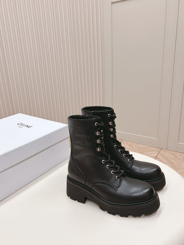 STIVALE TRIOMPHE RANGERS MID CON LACCI IN PELLE DI VITELLO NERA