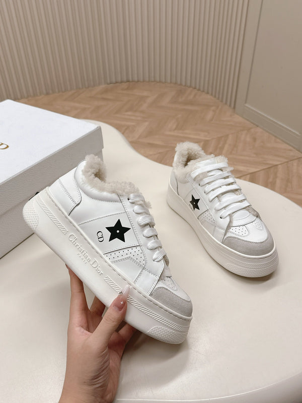 CD Dior Star Platform Sneaker Fleece Lining White Lambskin And Suede