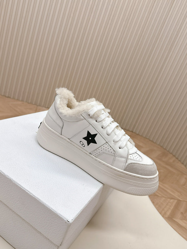 CD Dior Star Platform Sneaker Fleece Lining White Lambskin And Suede