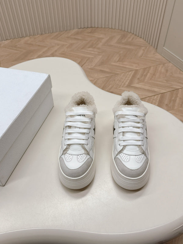 CD Dior Star Platform Sneaker Fleece Lining White Lambskin And Suede