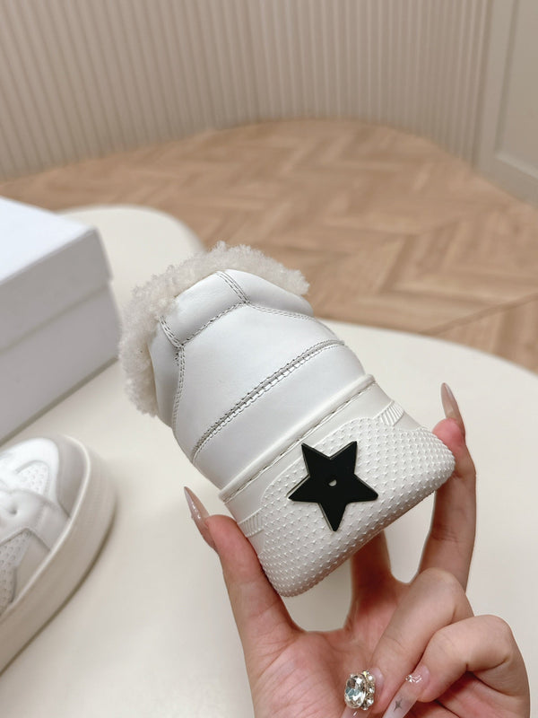 CD Dior Star Platform Sneaker Fleece Lining White Lambskin And Suede